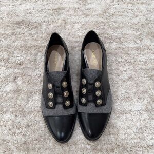 Women's Nine West Hastao Black Leather & Grey Wool Oxford Style shoes 5.5M